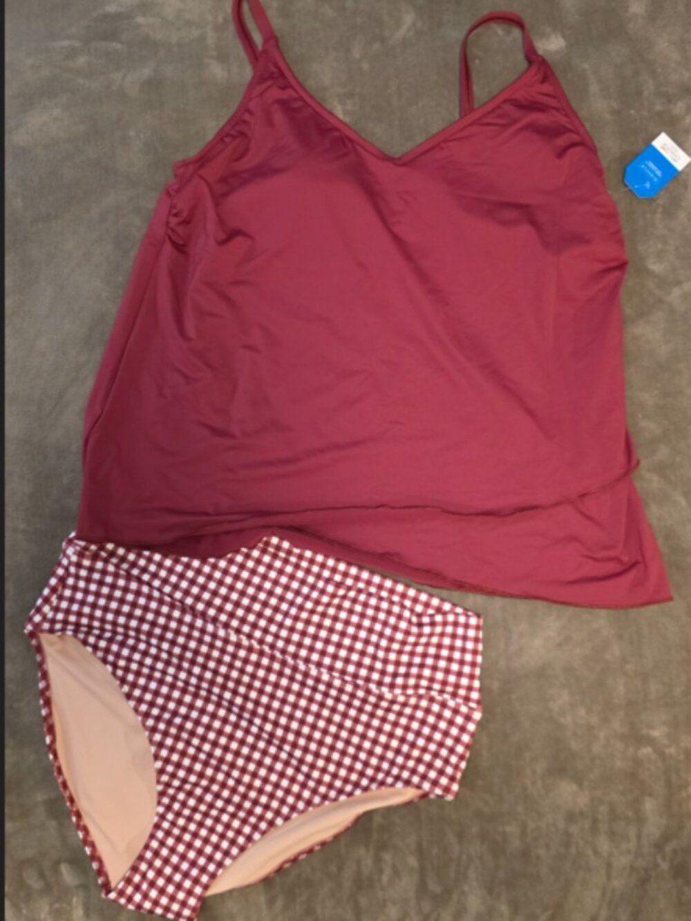 Lands' End Burgundy Tankini and High-Waist Bottom Swimsuit Set—Size 16/XL NEW